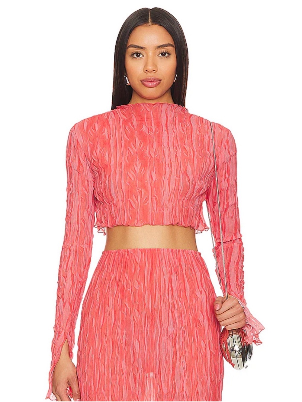 LaPointe High Neck Top in Hot Coral & Lotus